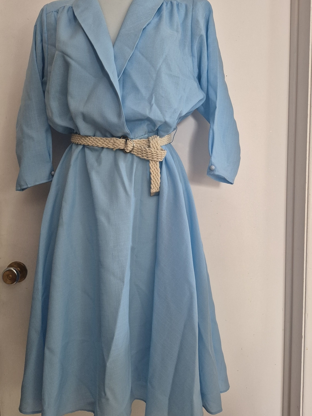 Vintage 70s Sears Light Blue Midi Shirt Dress